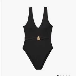 Tory burch Miller plunge one piece swimsuit black L